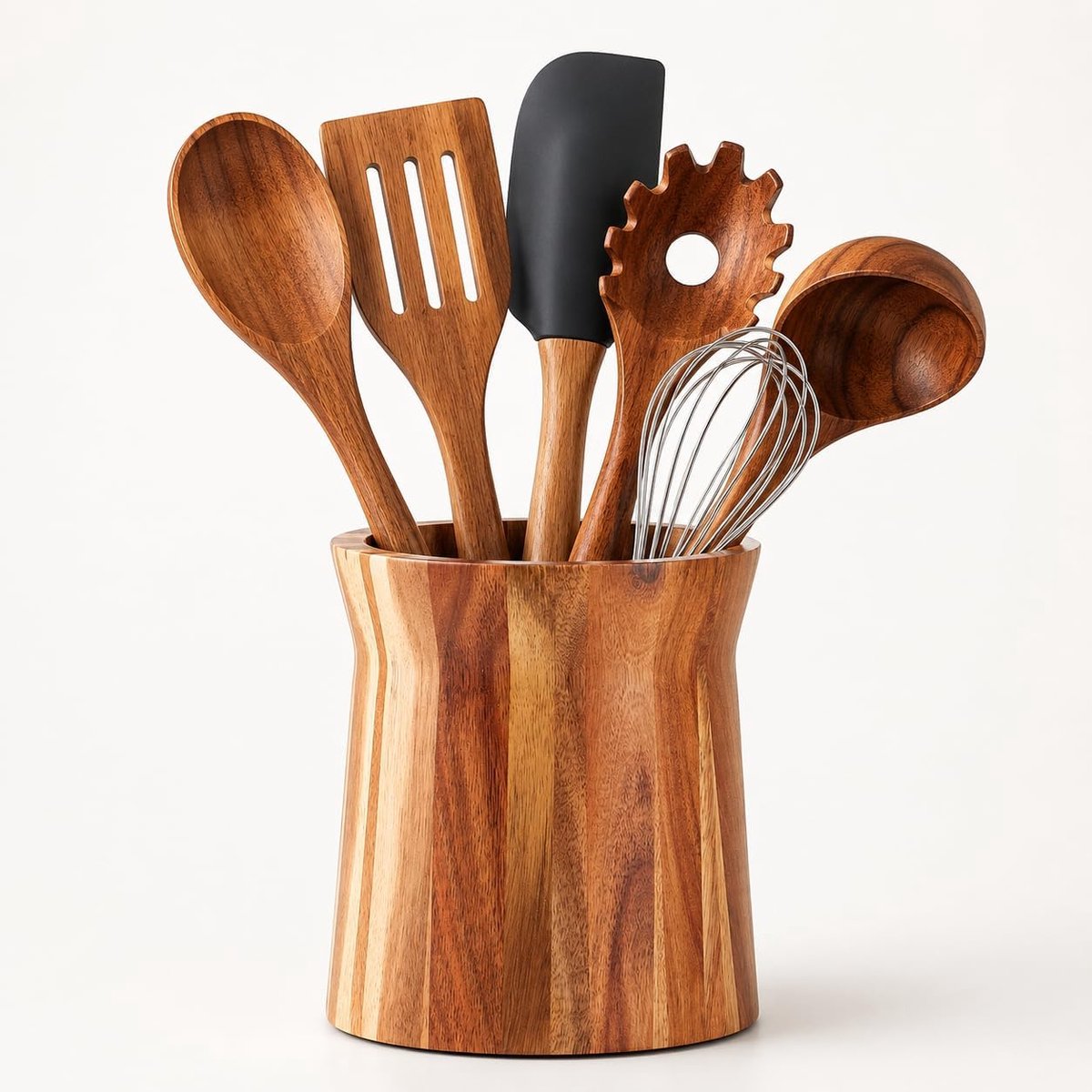 SnelShoppen - Houten Keukengereihouder 360° Draaibaar voor Aanrecht, Grote Acacia Kookgerei Organizer 18,2 x 15,2 cm, Stevige Keuken Accessoires, Boer