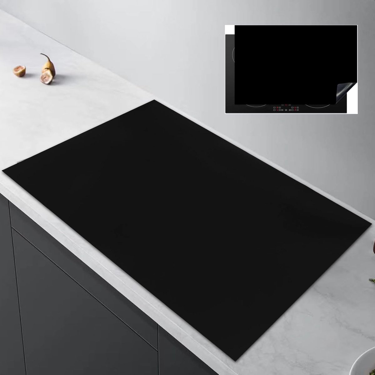 SnelShoppen Inductiekookplaat Deksel 54 x 90 cm Hittebestendige Antislip Multifunctionele Mat voor Keuken Zwart Vinyl Decoratieve Beschermin