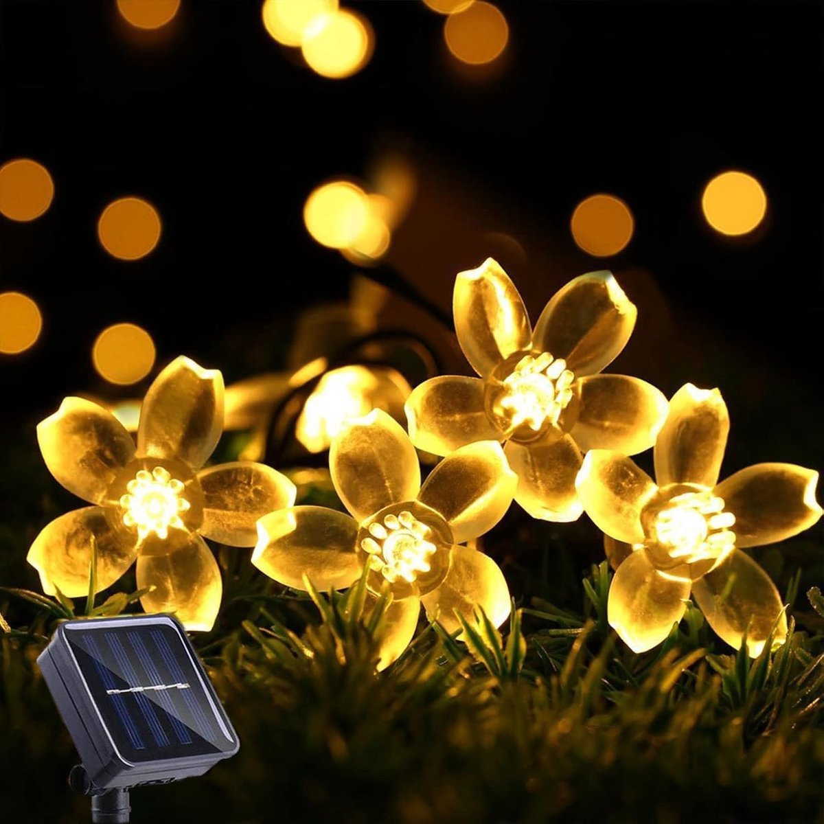 SnelShoppen - Solar String Lights Tuin 23ft 8 Modes 50 LED Bloesem Waterproof Buitenverlichting voor Patio, Tuin, Thuis, Lawn, Feestdecoratie (Warm Wi
