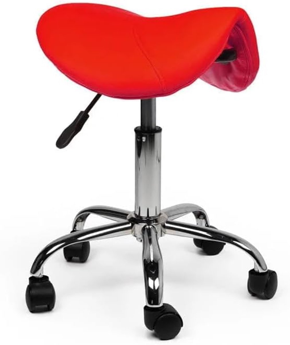 SnelShoppen - Zadelkruk Rood - Ergonomische Draaikruk met Verstelbare Hoogte 40-57cm - Comfortabele Werkkruk op Wieltjes voor Salon, Kantoor & Thuis -