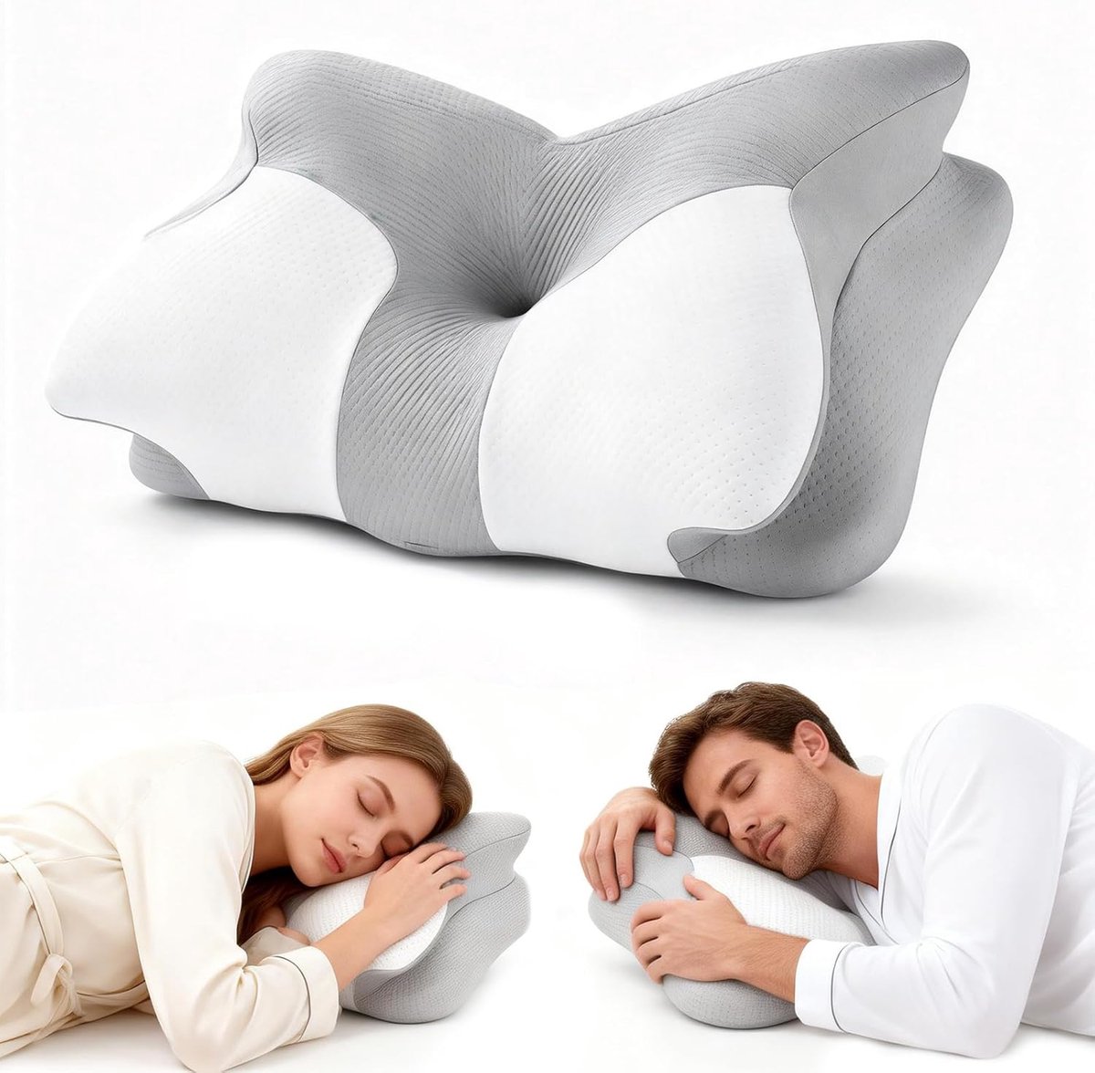 SnelShoppen - Ergonomisch Nek Kussen 2-in-1 voor Zij-, Rug- & Buikslapers, Orthopedisch Kussen, Anti-Snurk, Afneembare & Wasbare Hoes, Drukverlagend,
