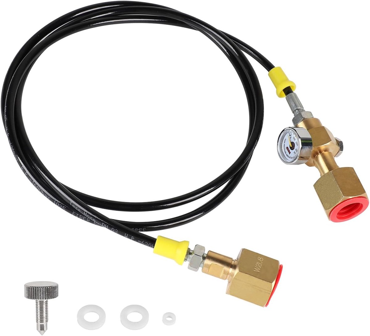 SnelShoppen - 1.5 m Gas Overloopslang met CO2 Adapter, Hoge Drukslang, 3000PSI Drukmeter, W21.8-14 Aansluiting voor Argon en CO2 Flessen, Perfect voor