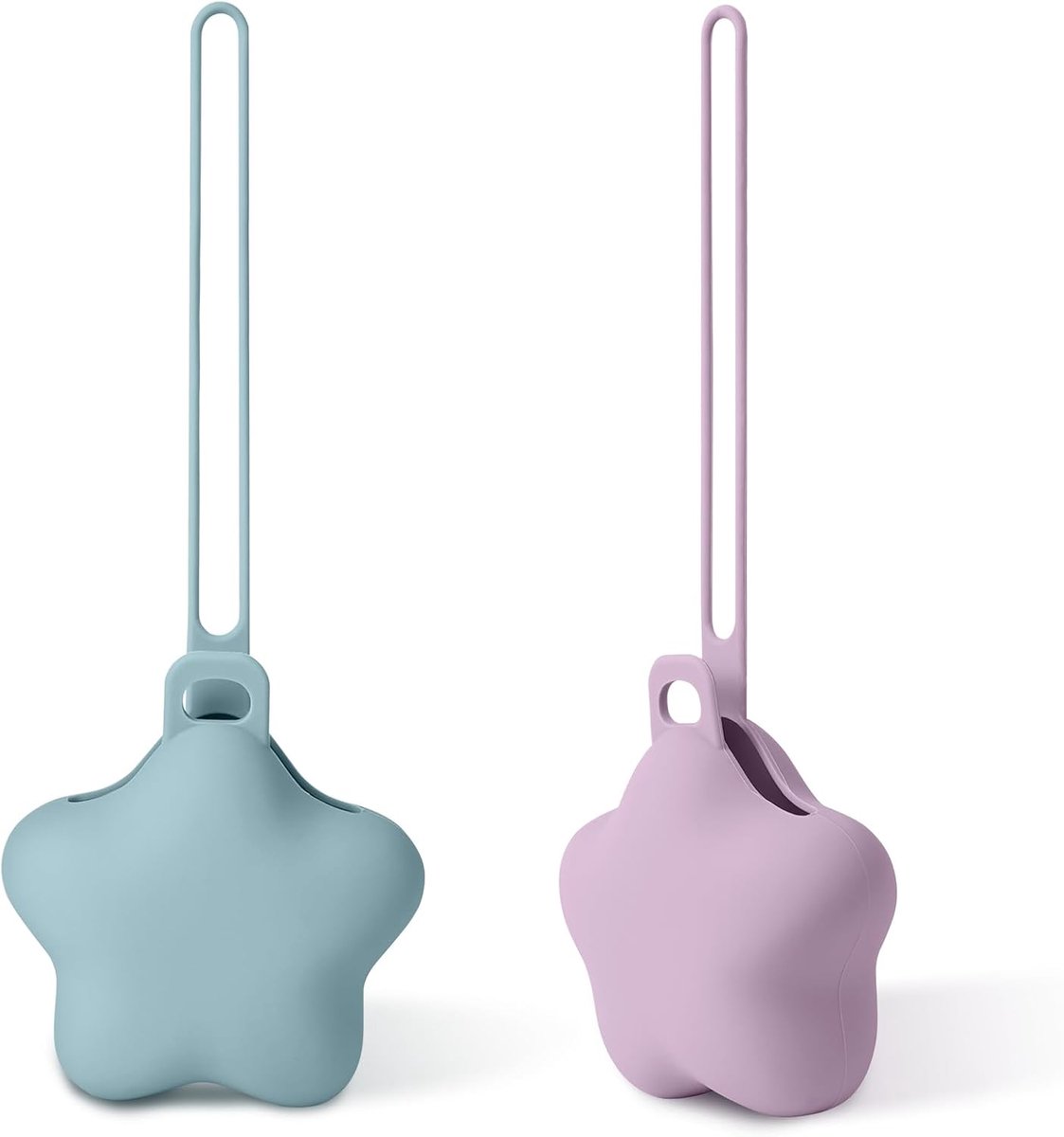 SnelShoppen - Pack van 2 Siliconen Fopspeen Dozen voor Reizen - Sterren Design - BPA Vrij - Veilig Baby Accessoires - Blauw + Paars
