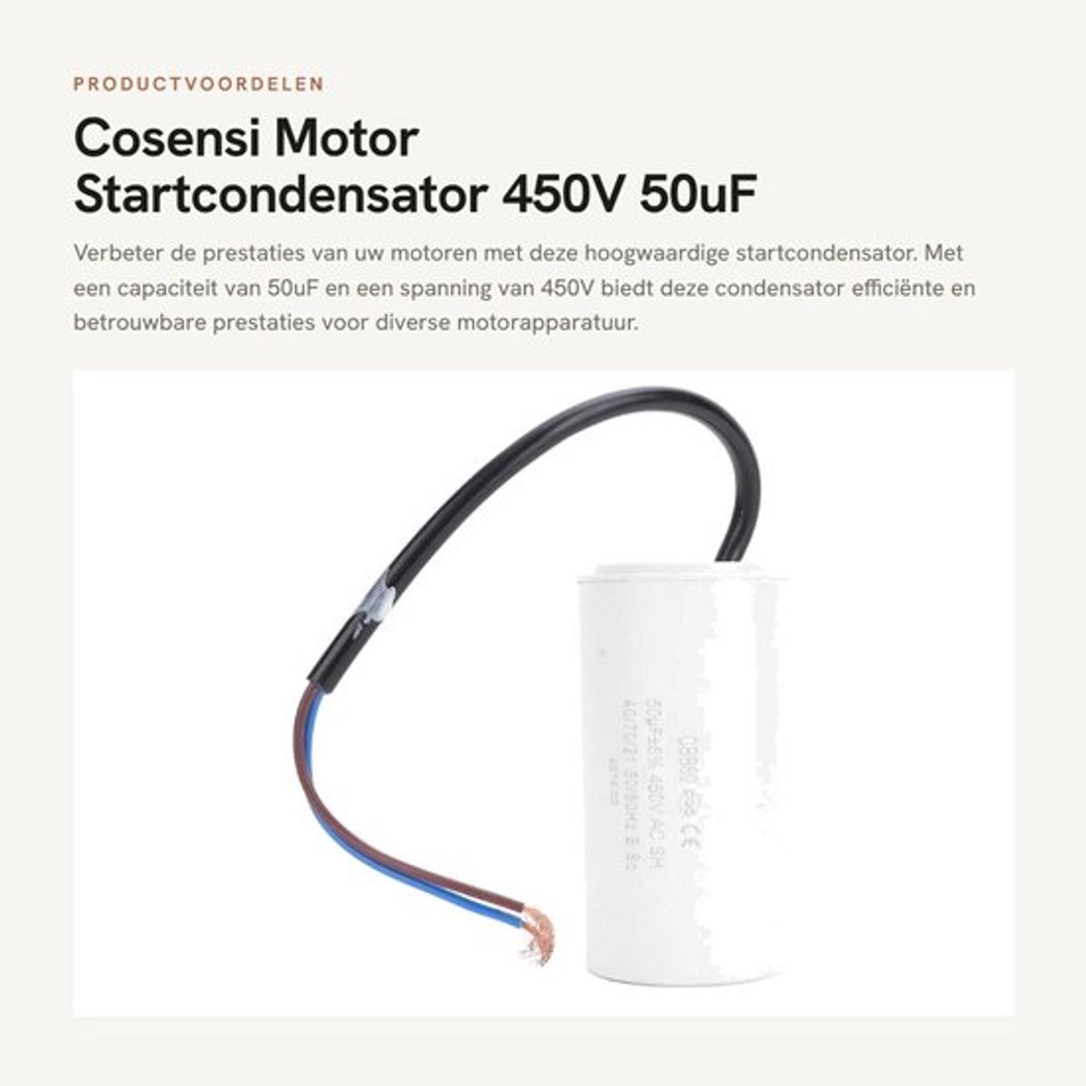 Motor Startcondensator - 450V 50uF - Zelfherstellend - Stabiele Prestaties - Geschikt voor Huishoudelijke Apparatuur - Eenvoudige Install...