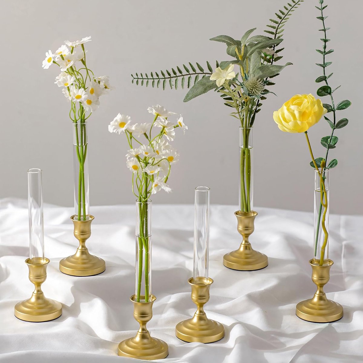 SnelShoppen - Set van 6 Bud Vazen met Kaarsenhouders - Duidelijk Glas met Siliconen Cover voor 2.3cm Kaarsen - Perfecte Bloemenvazen voor Bruiloften,