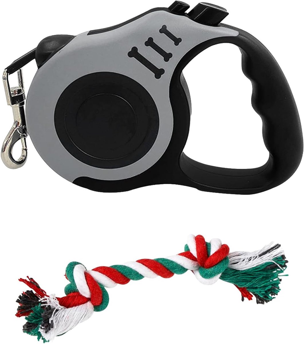 SnelShoppen - Retractable Hondenriem met Hondenspeelgoed, 5 m Nylon Touw, Ergonomische Antislip Handvat, One-Hand Rem, Geschikt voor Honden tot 25 kg,