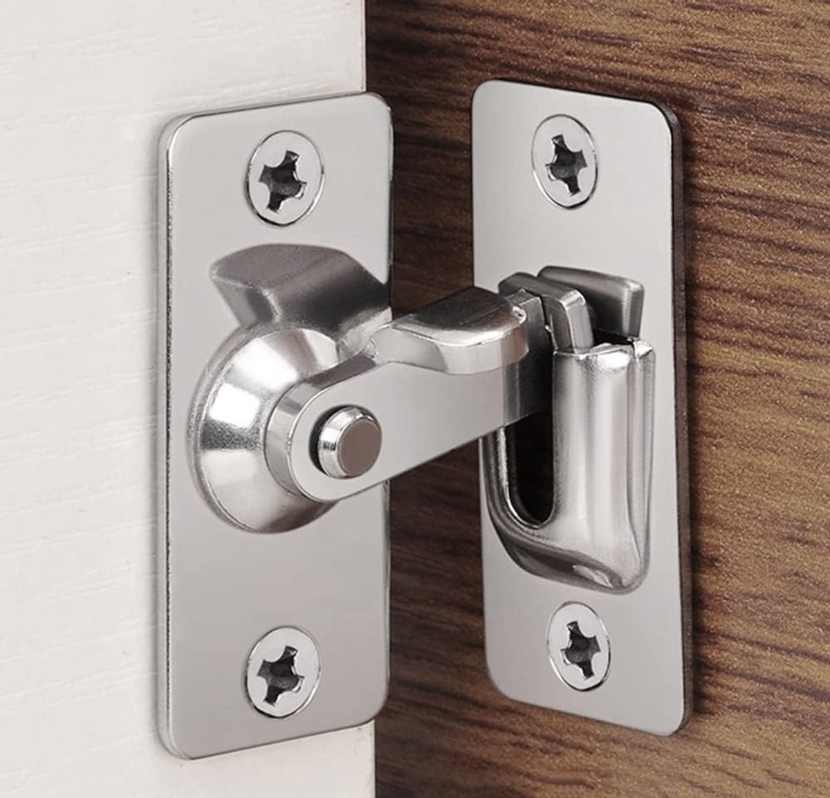 SnelShoppen - 90 Degree Deurslot Vergrendeling, RVS Haaks Sliding Deurslot met Bovenste Beugel, Bending Buckle Bolt Lock voor Push Sliding Deuren en R