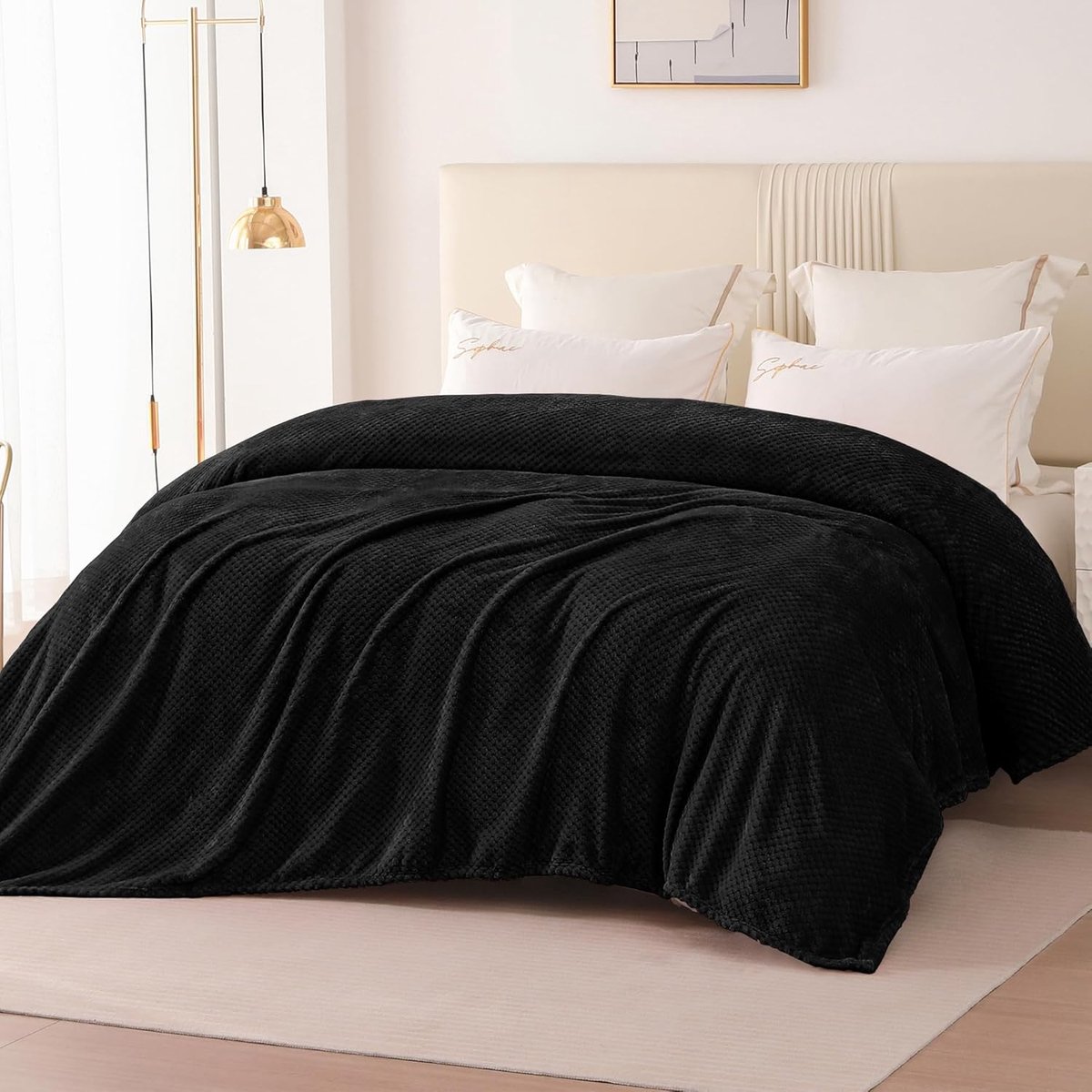 SnelShoppen - Cuddly Blanket, Super Zachte en Warme Fleece Dekens voor Sofa en Bed met Wafelpatroon, 220x240cm, Zwart, Perfect voor Thuis, TV Avonden