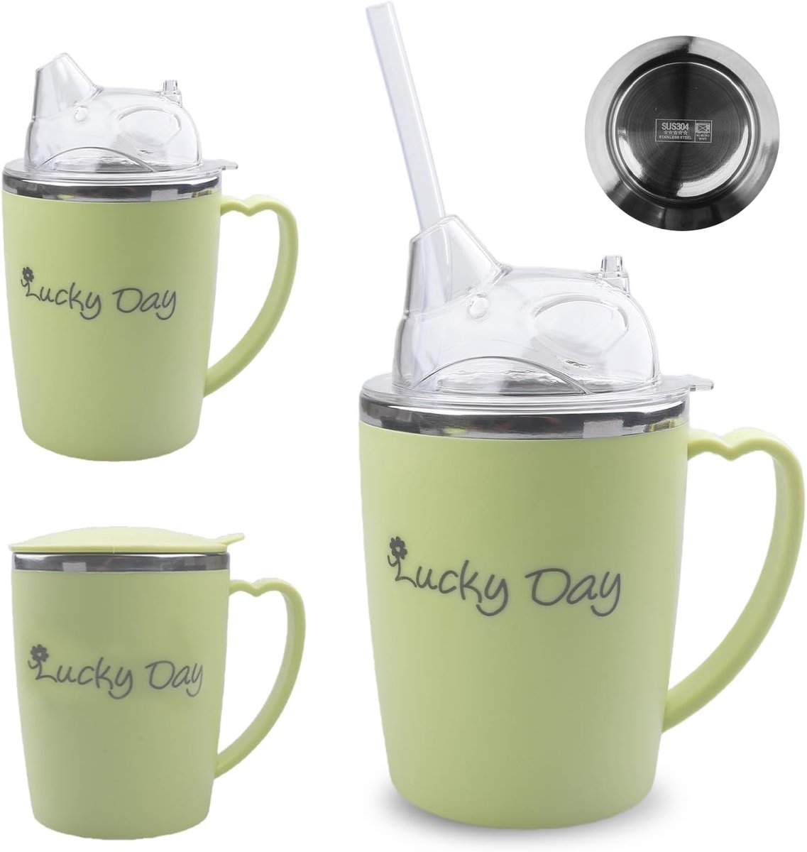 SnelShoppen - 3-in-1 Beak Cup voor Senioren - 350 ml RVS Drinkbeker met 30 cm Rietje - Lekvrije en Handige Drinkbeker voor Ouderen en Zwangere Vrouwen