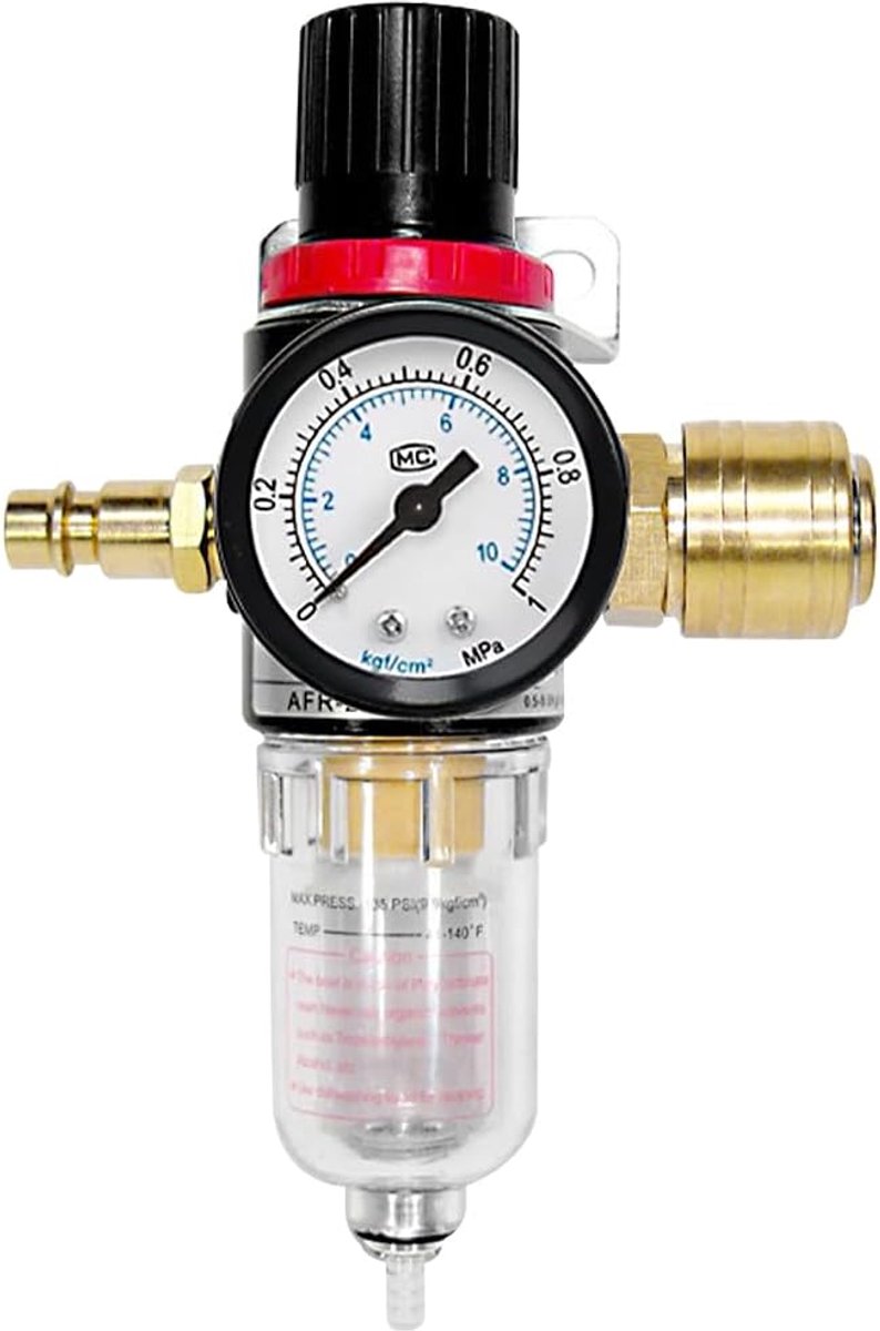 SnelShoppen - Compressed Air Pressure Regulator 1/4 Inch met Water Separator - Professionele Luchtdrukregelaar voor Compressor Accessoires en Filters