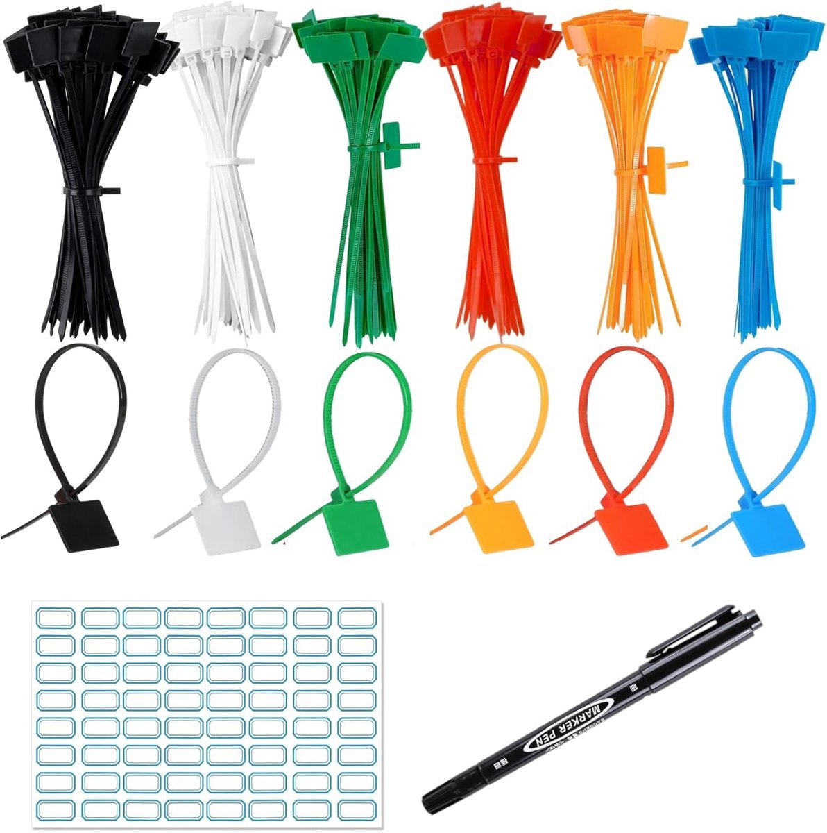 SnelShoppen - Set van 100 Kleurige Kabelbinders 150 mm x 3 mm UV-bestendig en Hittebestendig voor Kabelbeheer, Tuinieren, Kantoor, Logistiek en Vervoe