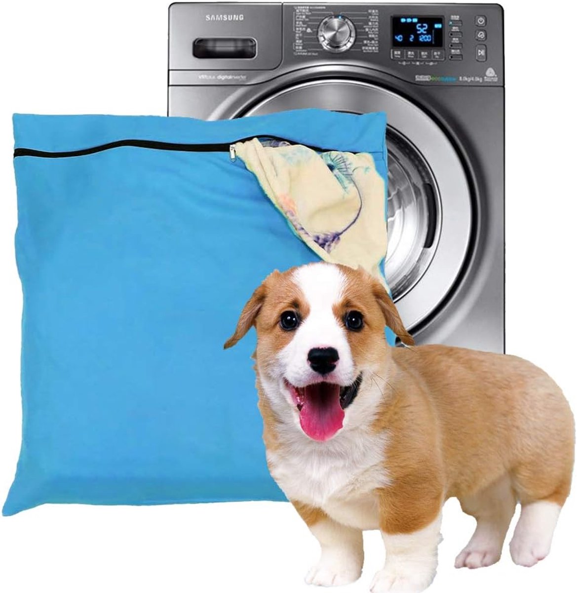 SnelShoppen - Pet Hair Waszak Blauw L, Jumbo Waszak voor Dierenharen, YKK Rits, Ideaal voor Bedtextiel, Dekens en Handdoeken