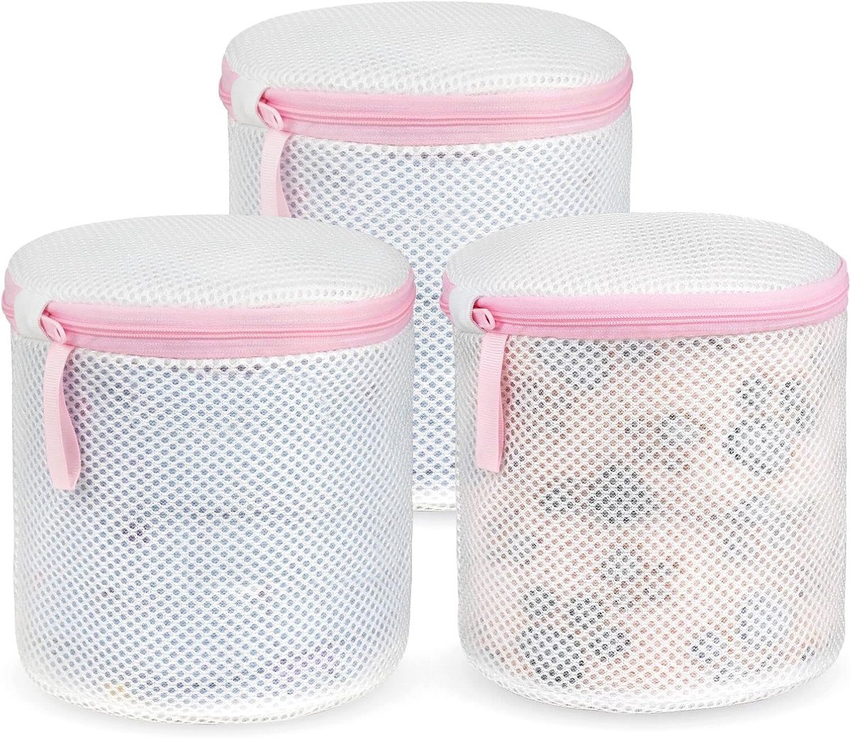 SnelShoppen - 3 Stuks Mesh Waszakken voor Ondergoed, BH's, Sokken - Cylindrische Zakken met Rits - Duurzaam Polyester - Ideaal voor Wasmachine en Reis