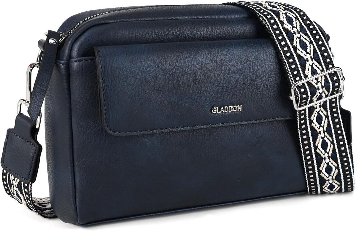 SnelShoppen - Dames Schoudertas met 3 Compartimenten - Crossbody Clutch Handtas - Afneembare Jacquardriem - Donkerblauw - Ideaal voor Dagelijks Gebrui