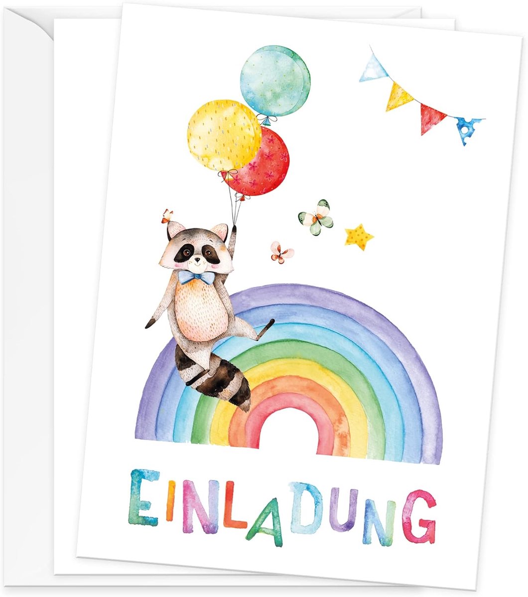 SnelShoppen - Kleurrijke Uitnodigingskaarten Set van 10 met Schattig Regenboog Motief inclusief Enveloppen - Perfect voor Feestjes, Verjaardagen, en S
