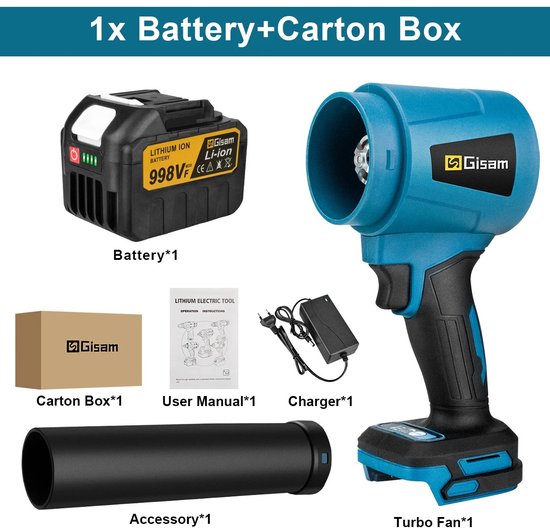 Gisam Bladblazer met accu - Incl. oplader - In gebruik draadloos - Luchtstroom 400 m/s - Compatibel met Makita accu - CE-gecertificeerd en veilig gebruik - - krachtige 3000 W motor - 300.000 rpm - geschikt voor binnen en buiten van Gisam® — afbeelding 4