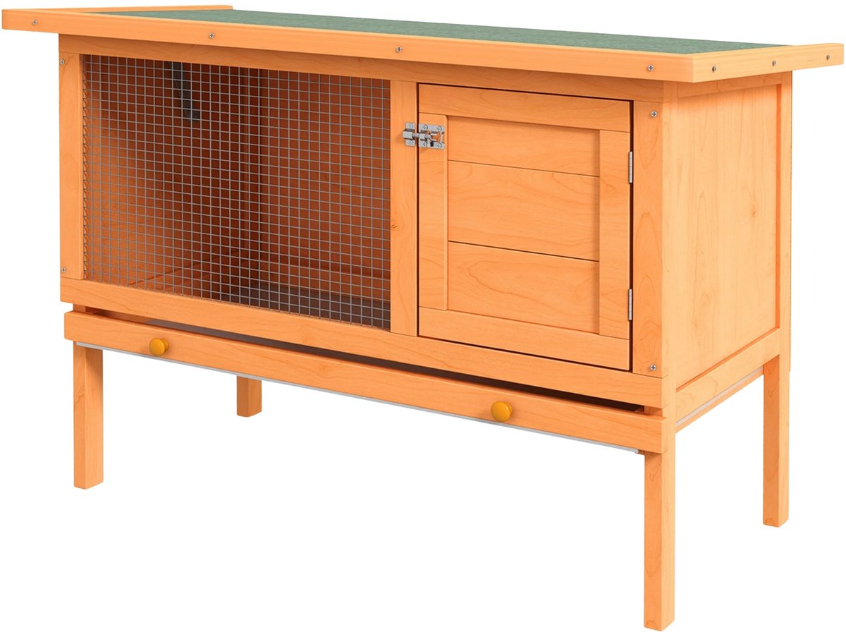 Klein Dierenhok – Dierenhuis met Bodemlade, Weerbestendig Vurenhout – Naturel/Groen