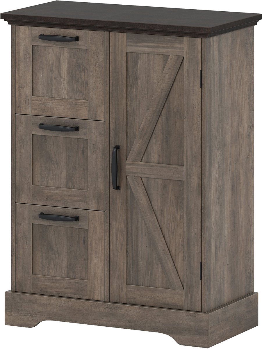 COSTWAY Keukenkast, Opbergkast in landelijke stijl, Buffetkast met deuren & 3 laden, Anti-kantelbeveiliging voor keuken, eetkamer, woonkamer, 60 x 30 x 80 cm, Wit (Grijs)