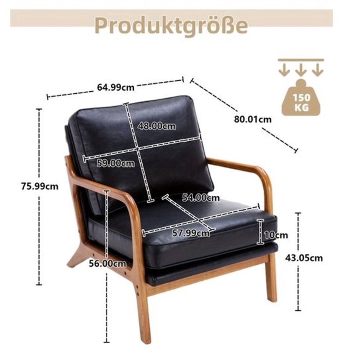 Lounge Fauteuil Zwart – Lounge Stoel – Fauteuil – Relaxstoel – Tuinstoel – Houten Frame – 
