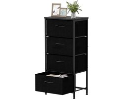 COWAY Ladekast met 4 Stoffen Laden, Ladekast met Houten Bovenblad en Metalen Frame, Ladekast Sideboard, Opbergkast voor Gang, Woonkamer (45 x 30 x 95 cm, Zwart)