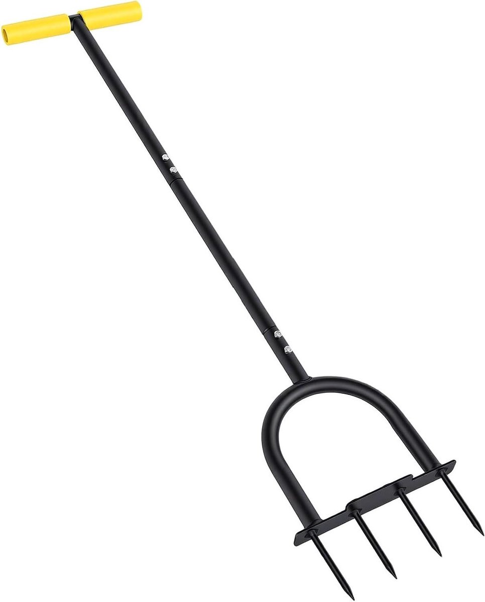 Handmatige Gazonbeluchter - Voetpedaal Beluchter - Gazononderhoud Verbeteren - Vier Stalen Spikes - 102 cm Lengte - Grijs