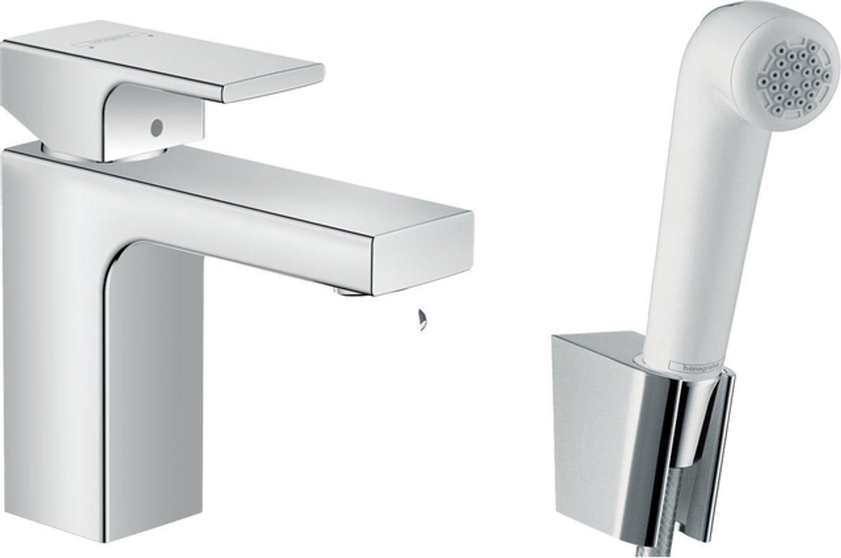 Hansgrohe Vernis Shape 1 greeps wastafelkraan - 100 zinc - handdouche en doucheslang - 160cm - hoogglans chroom