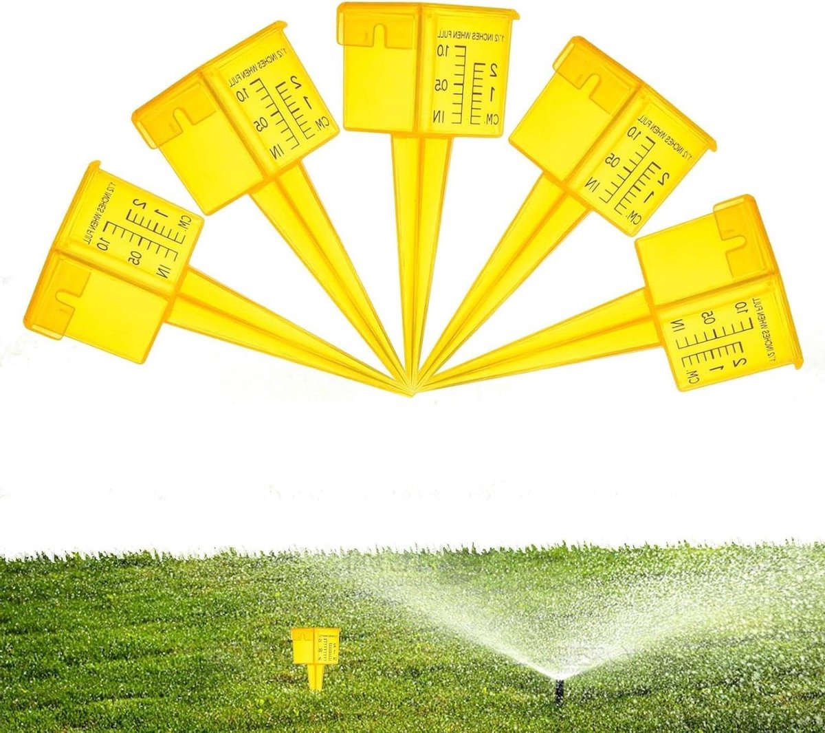 Regenmeter Tuin - Neerslagmeter Buiten - Water Besparen - Gemakkelijk Af te Lezen - 5 Stuks - Geel