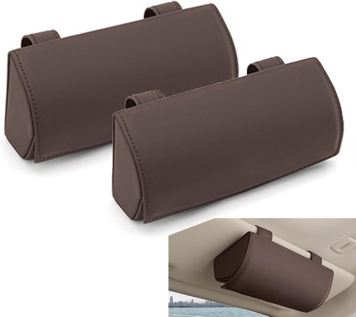 Leren Brillendoos - Auto Organizer - Veilig Opbergen - Magnetische Sluiting - 18 cm Lengte - Bruin