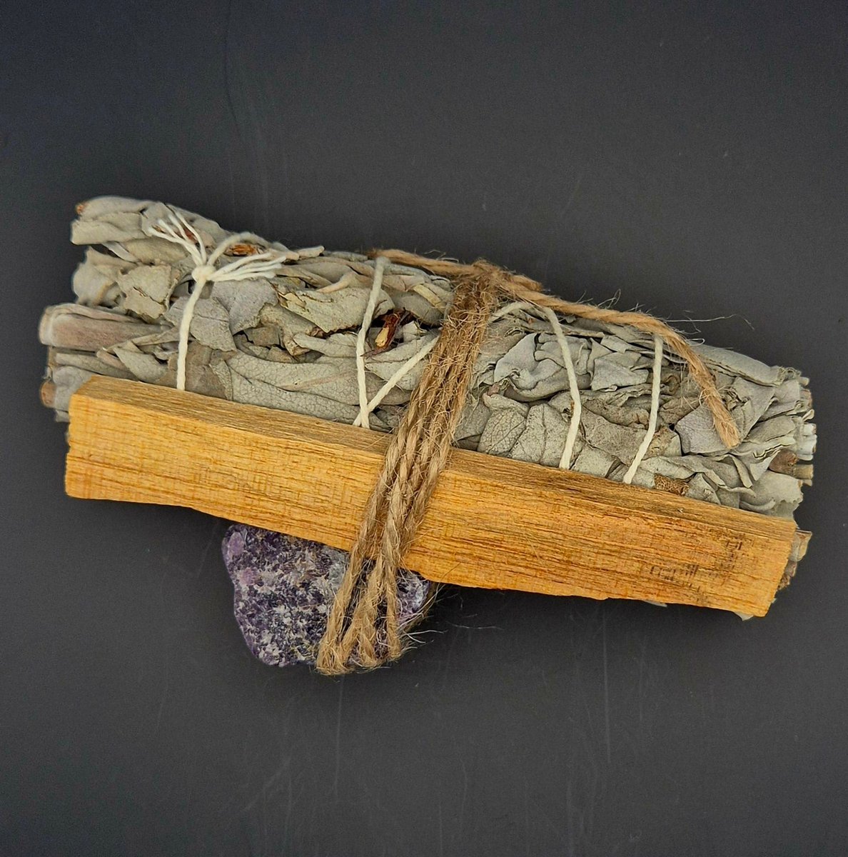Smudging Set with Raw Amethyst, Palo Santo, and Sage