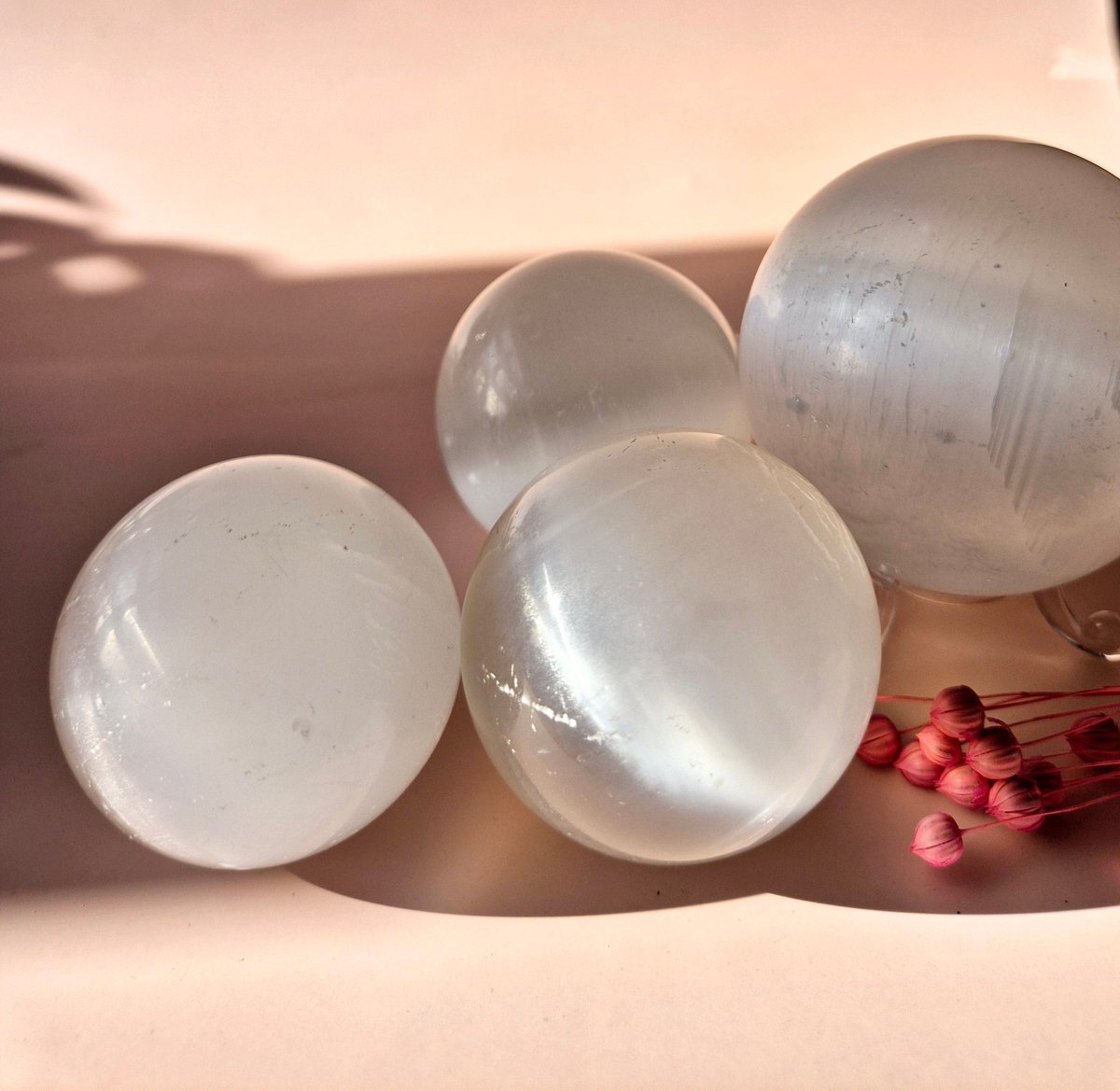 Selenite Sphere with Cat Eye Effect