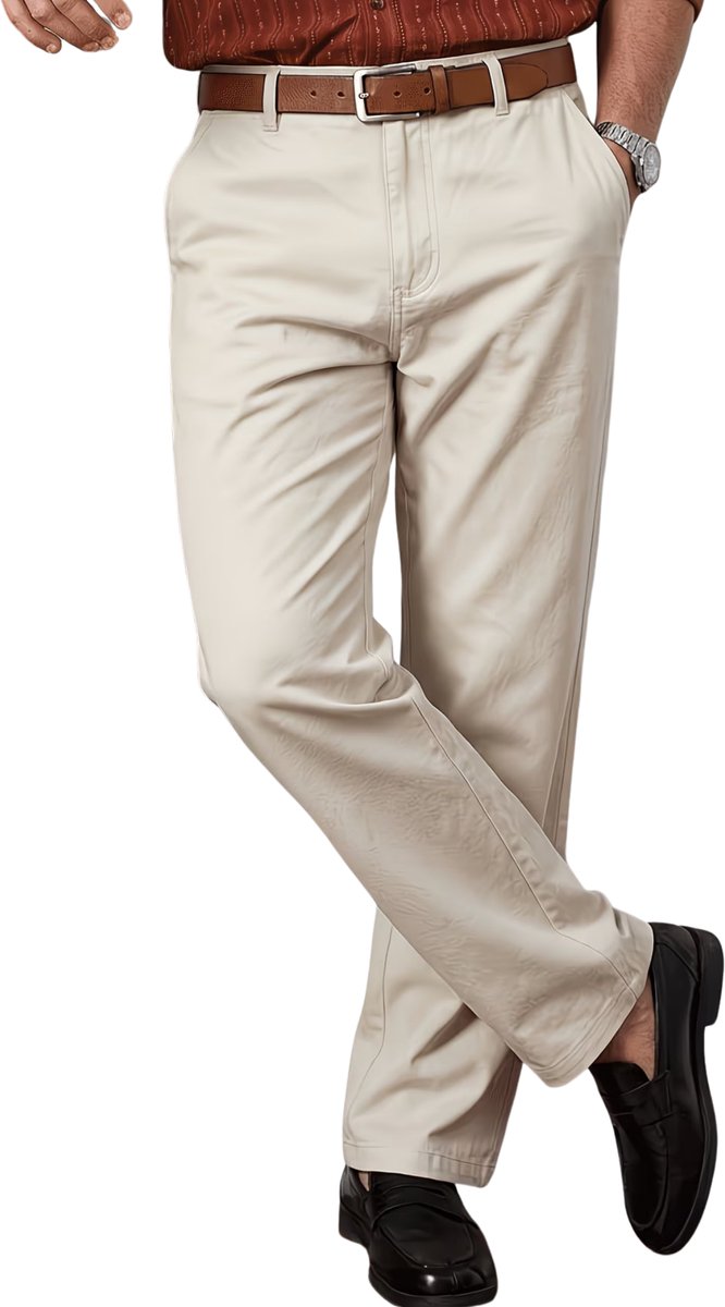 Currero Pantalon Heren Chino Regular Fit Golfbroek Nette Broek Elastische Tailleband Volwassenen XL Beige