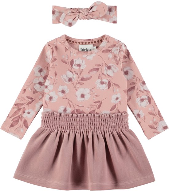 Robe rose Dirkje à motif floral et bandeau à nœud assorti.