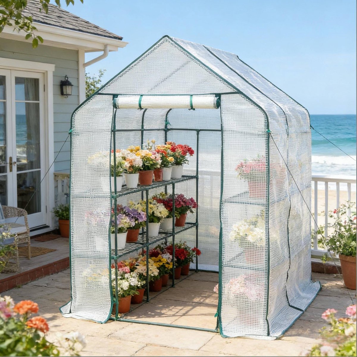 MIVRAY Tomatenkas – 143 x 215 x 195 cm – UV-Bestendige Polyetheen Folie en Stalen Frame – Wit – Voor Tuin en Balkon – Met Ritssluiting