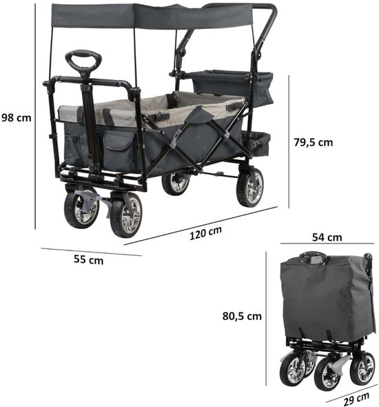 JCP® Bolderkar met Dak - Opvouwbare Transportwagen - Transportwagen met Dak - Grijs - 120cm x 55cm x 98cm van Jcp — afbeelding 2