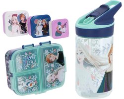 Coffret repas La Reine des Neiges ; gourde, boîte à tartines et boîtes à goûter