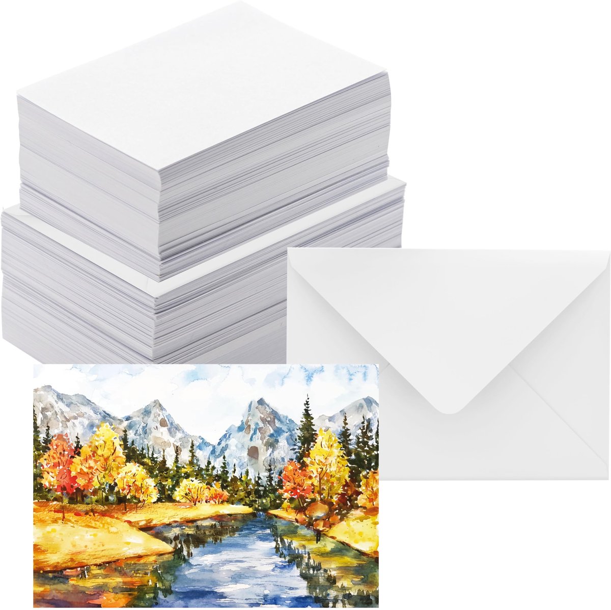 SnelShoppen - Blanco Aquarel Kaarten met Enveloppen NIET VOUWEN - 50 Pack 5x7 inch - Aquarel Ansichten 300GSM - DIY Bedankkaarten, Wenskaarten, Kerstm