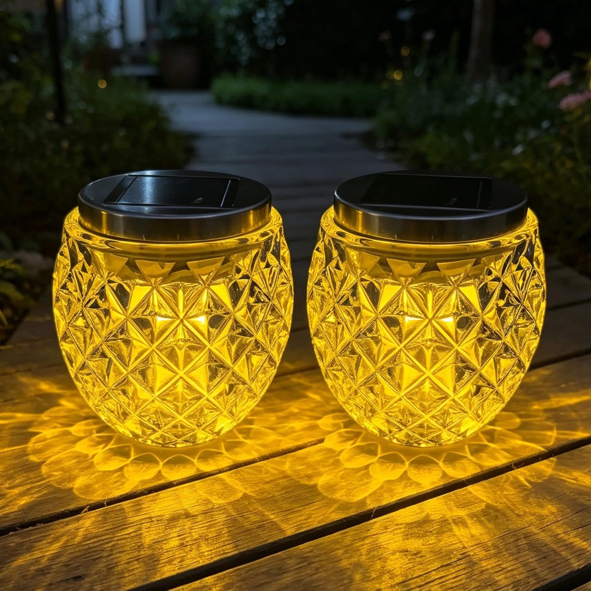 SnelShoppen - Lantaarns op zonne-energie voor buiten - 2 stuks tafellampen 10 cm - Zonnelamp voor gazon, paden, terras, dek - Perfect voor tuinfeest e
