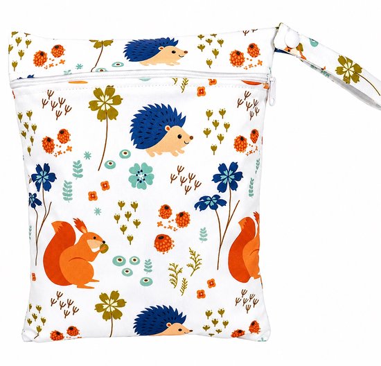 Waterdichte Luier Organizer & Wet Bag - Egel Bosdierenprint - Mini Luiertas - Opbergtas voor Luiers, Babydoekjes & Natte Kleding - 20 x 25 cm — afbeelding 2