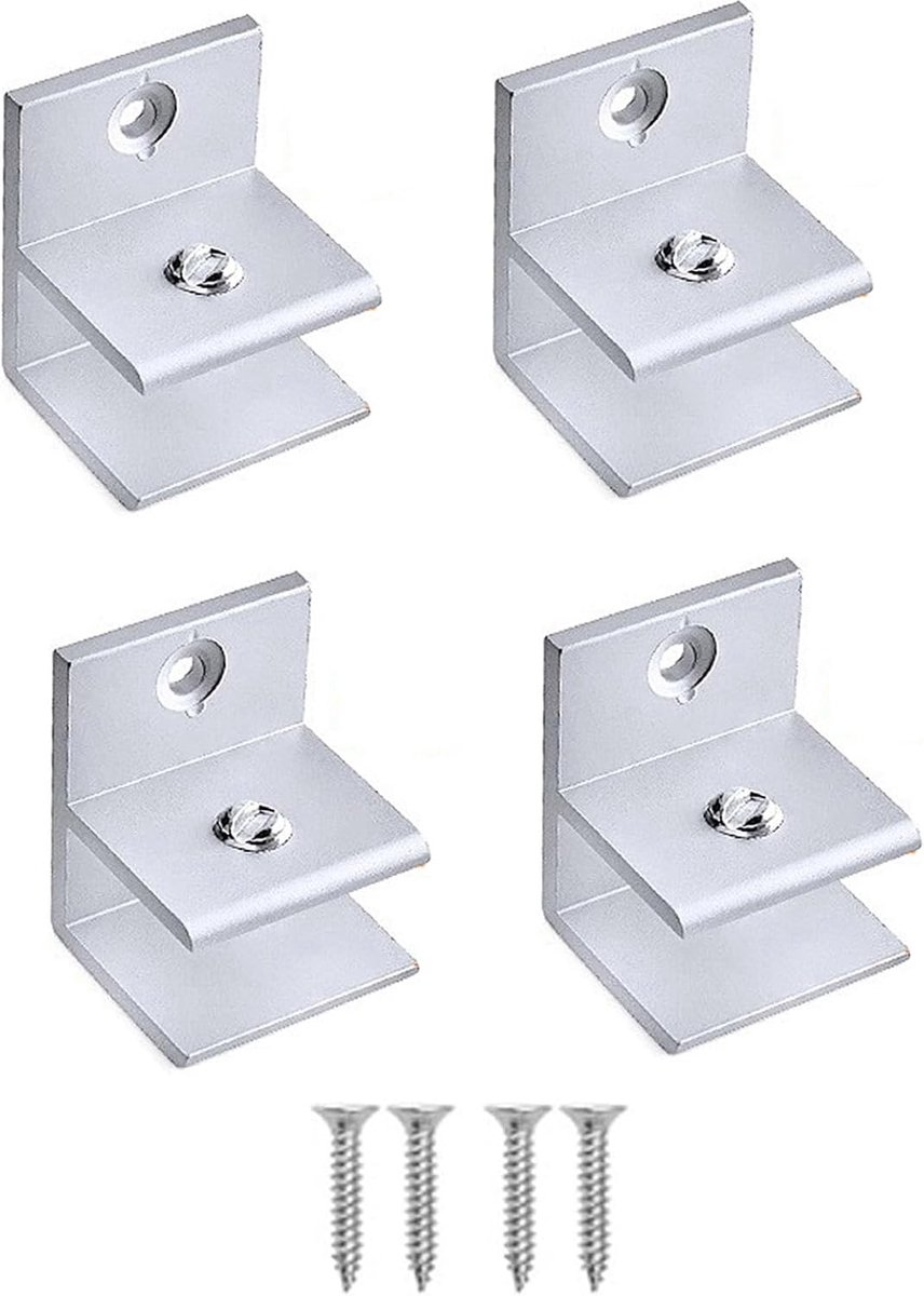 Zilverkleurige glasklem - F-type korte clip wandmontage glasbeugel, Geschikt voor glas Geschikt voor een dikte van 10-12 mm (4 stuks)