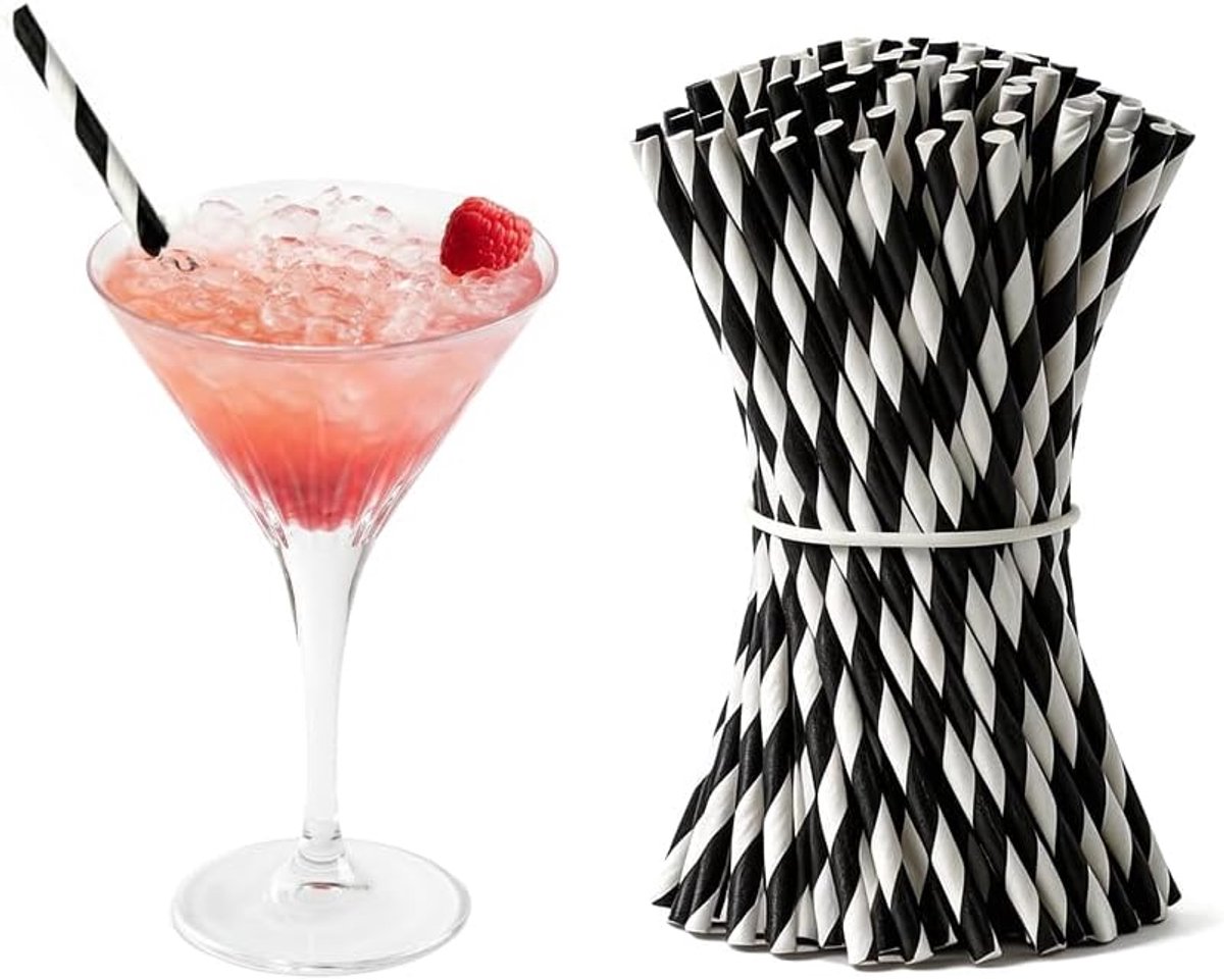 SnelShoppen - 250 Stuks Kleurrijke Papieren Rietjes - Gestreept - 140 mm x 4,5 mm - Perfect voor Cocktails, Bruiloften, Verjaardagen, Feesten en Meer