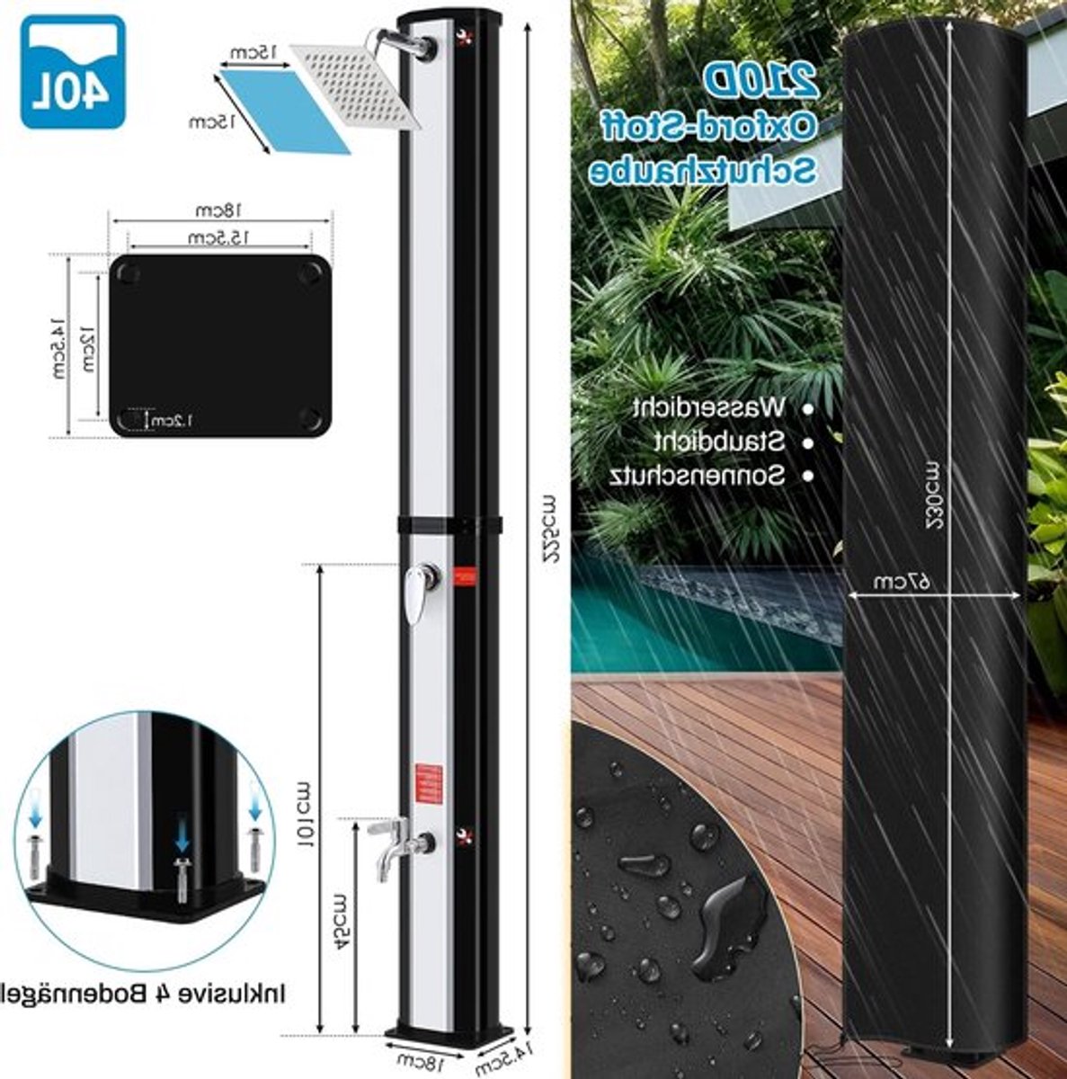 Solar Douche - Douchekraan - Douchepaneel - Camping Douche - Zonnedouche - 40L Solar Showe