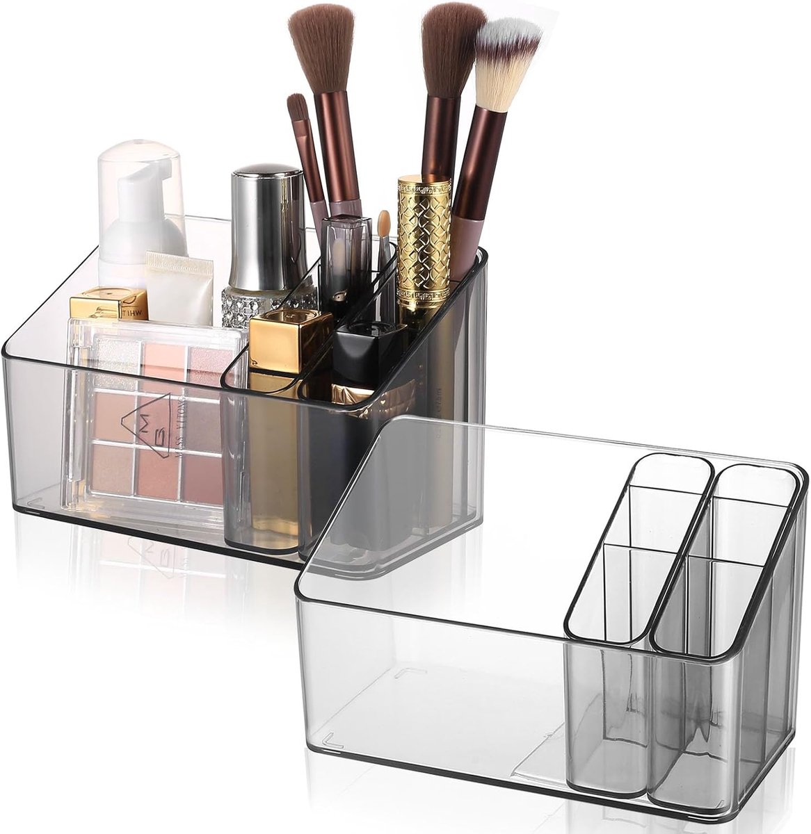 SnelShoppen - 2 Stuks Makeup Borstel Organizer, Makeup Organizer met Afneembare Compartimenten, Duurzaam Kunststof, Badkamer Organizer voor Cosmetica,
