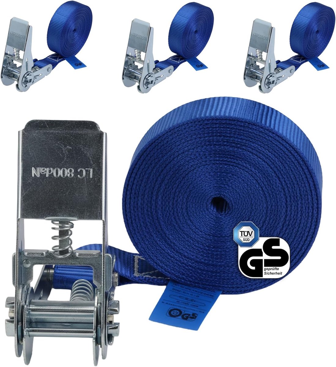 SnelShoppen - Lashing Strap Set 4 Stuks - Stevige Ratchet Straps 4m of 6m - 25mm Breed - Tot 800kg Belastbaar - Blauw - Ideaal voor Camping, Transport