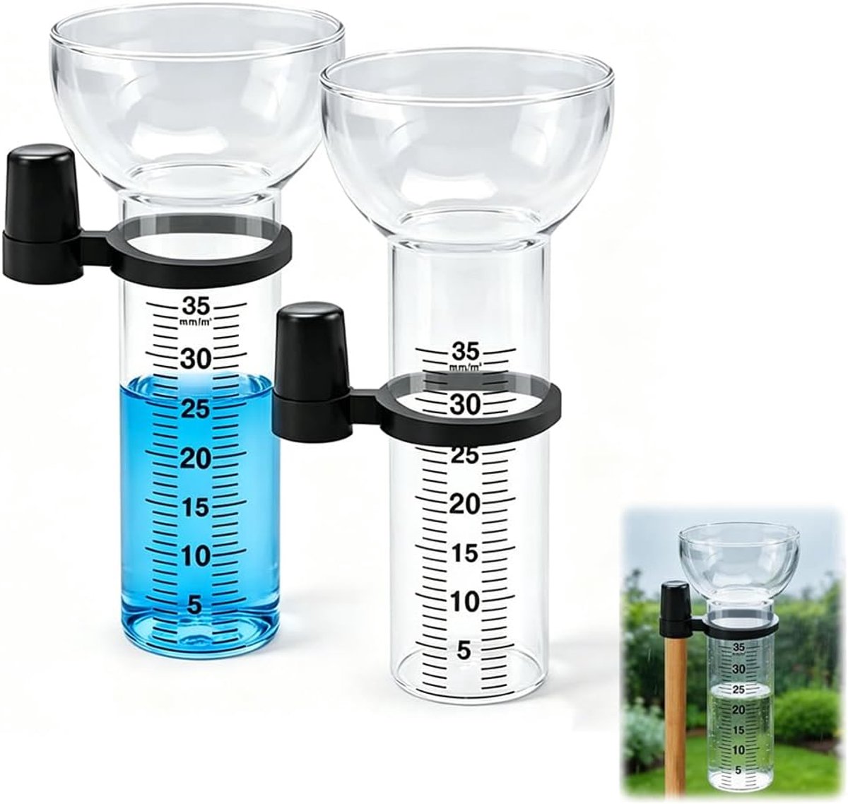 SnelShoppen - 2 stuks Regenmeter 35 mm - Glas met Duidelijke Schaal - Vorstbestendig - Efficiënte Regenwatermeting voor Tuin en Buiten