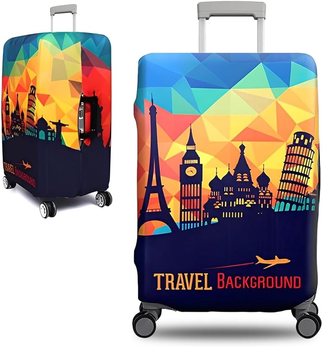SnelShoppen - Elastische Reiskofferhoes, Beschermende Koffercover, Wasbare Luggage Cover, Reiskoffer Overzug, Maat M (56-61cm), Architectonisch Patroo