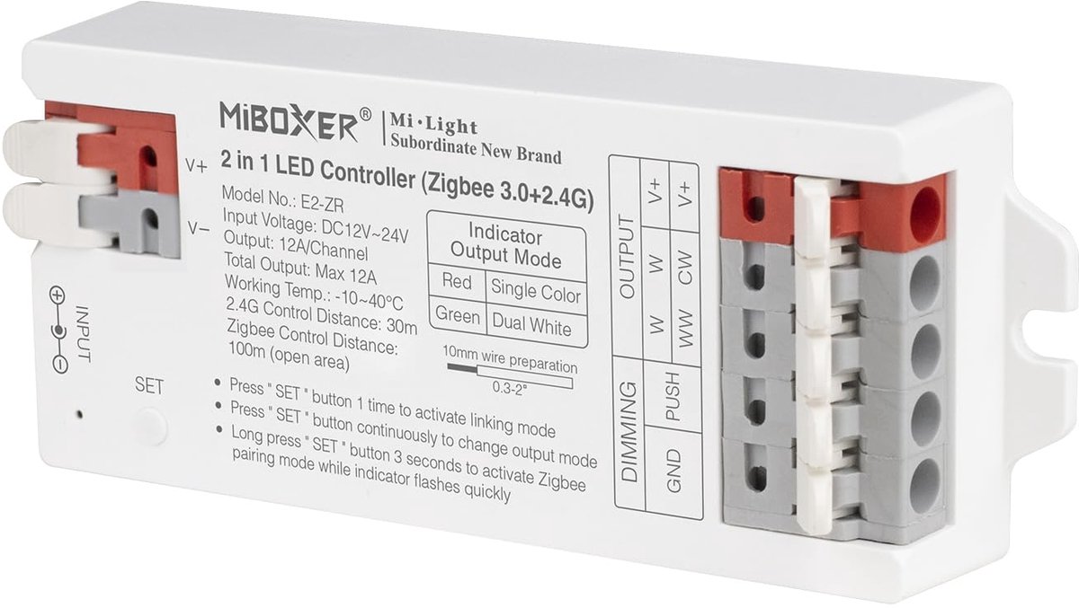 SnelShoppen - 2-in-1 LED Strip Controller voor 12V/24V LED Strips - Zigbee 3.0 en 2.4GHz Compatibel - Dimbaar met App/Voice Control - Ideaal voor Keuk