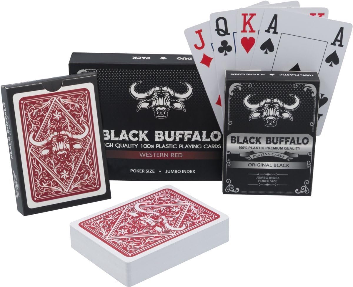 SnelShoppen - Waterproof Plastic Poker Kaarten Set, 4 Hoektekens met Jumbo Index, Dubbelpakket Zwart en Rood voor Feest, Camping en Spelletjesavond