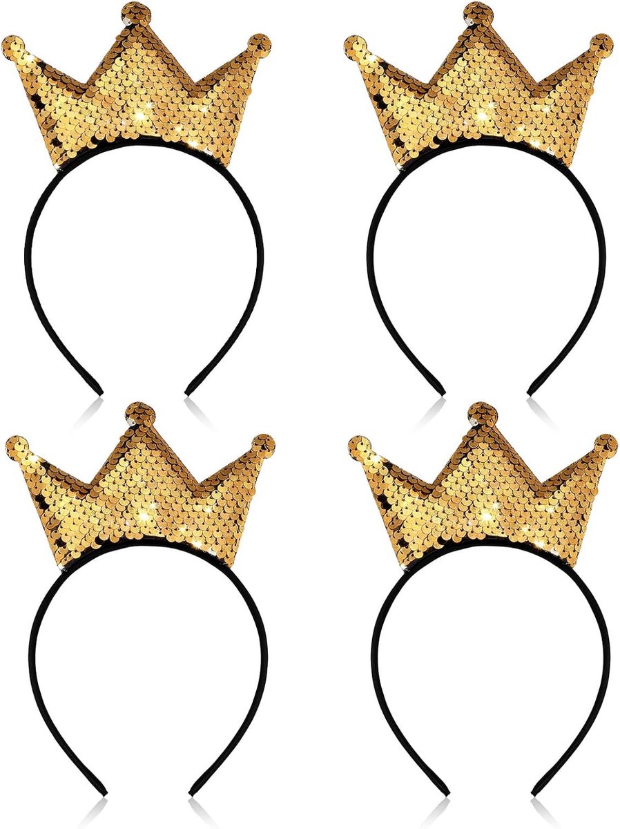 SnelShoppen - 4 Stuks Sequin Tiara Haarband, Glitter Prinses Hoofdband, Glitter Kroon Haarband voor Meisjes en Vrouwen, Feest, Verjaardag, Kerst, Part