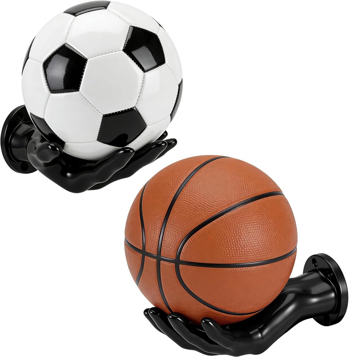 SnelShoppen - Set van 2 Handvorm Basketball Holders Zwart - Creatieve Wandballenstandaard voor Opslag en Decoratie - Voor Voetbal, Volleybal en Meer