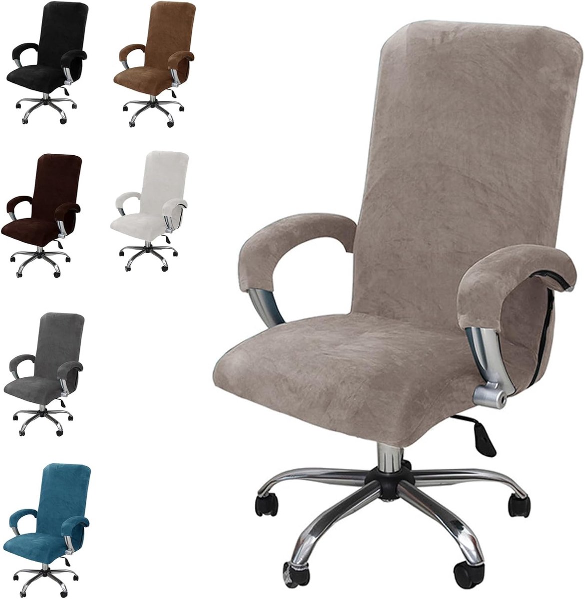 SnelShoppen - Office Chair Cover - Elastic Velvet - Removable & Washable - XL Gaming & Office Chair Cover - Lichtbruin met Armleuningen - Bescherming